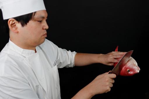 鮮魚をさばく和食職人 鮮魚をさばく和食職人 和食職人,料理人,鮮魚の写真素材
