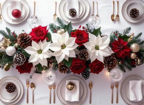 クリスマスディナーのテーブル クリスマスディナーのテーブルの写真