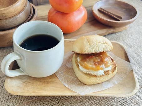 柿ジャム 柿,ジャム,コーヒーの写真素材