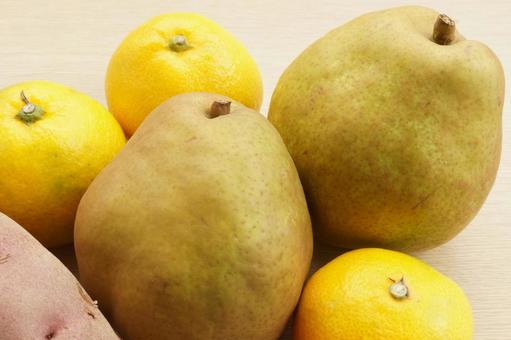 秋の味覚 ラフランス 早生みかん 秋の味覚 ラフランス 早生みかん ラフランス,秋の味覚,みかんの写真素材