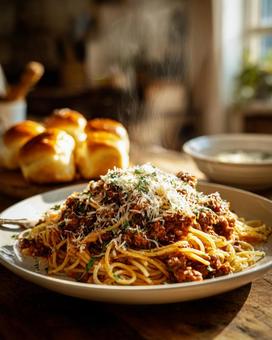 スパゲッティボロネーゼのクローズアップ スパゲッティボロネーゼのクローズアップの写真