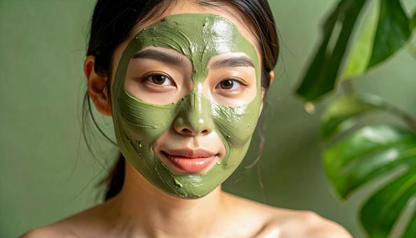 顔にハーブピーリング施術を受ける女性の写真