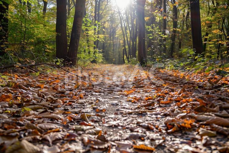落ち葉の森の散歩道 落ち葉,紅葉,秋の写真素材