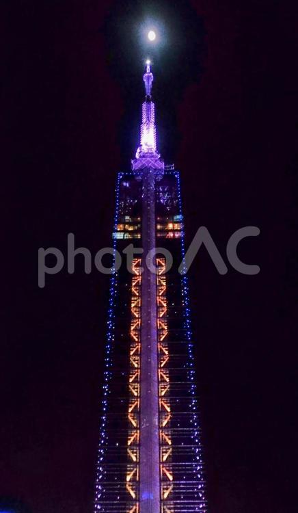 夜の福岡タワーのイルミネーション イルミネーション,福岡,ネオンの写真素材