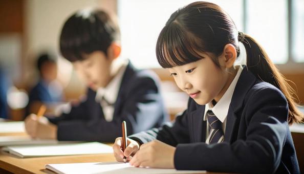学校の教室で勉強している小学生2人 学校の教室で勉強している小学生2人 の写真
