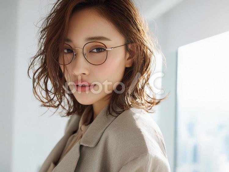 メガネモデル、美しい女性の眼鏡スタイル 眼鏡,美しい,女性の写真素材