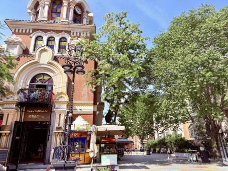 旧聖堂とお土産物屋さん 海外,大連,中国の写真素材