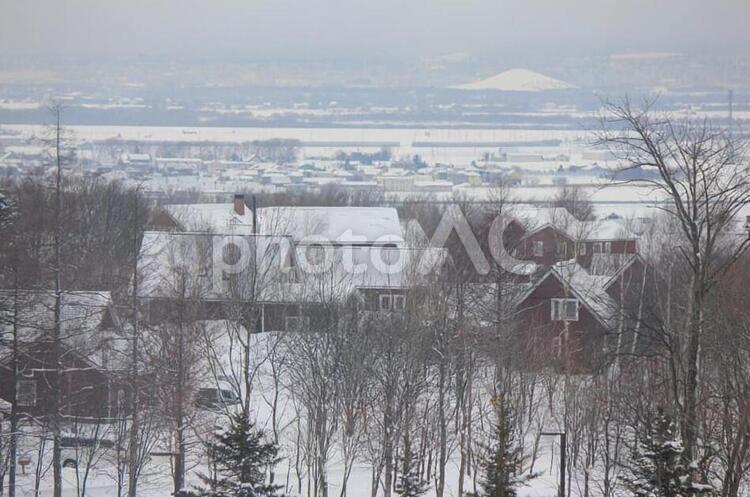 お天気の良い朝の眺め 雪,山,遠景の写真素材