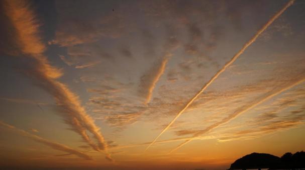 Sunset clouds and orange sky, JPG