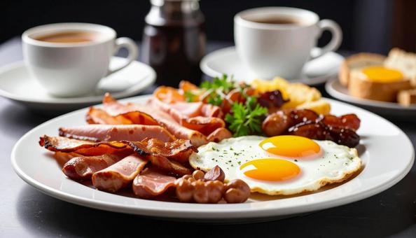 Breakfast on a round plate Western style 04, breakfast, dish, plate, JPG
