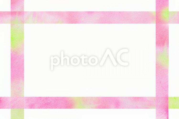 透明水彩フレーム　ピンクとグリーン 水彩,水彩絵の具,透明水彩の写真素材