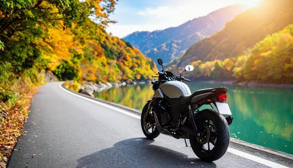 ツーリング中のバイク ツーリング中のバイクの写真
