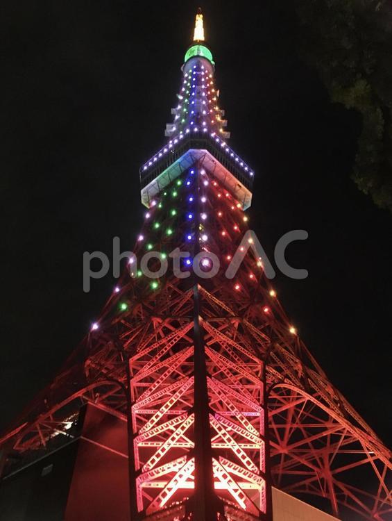 東京タワー天皇陛下御即位 奉祝ライトアップ（縦） 東京タワー,ライトアップ,イルミネーションの写真素材