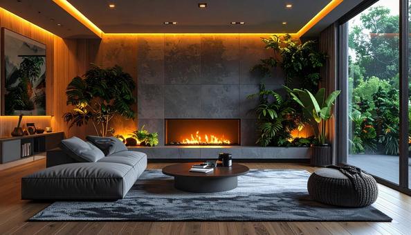 暖炉のあるシックな部屋の写真