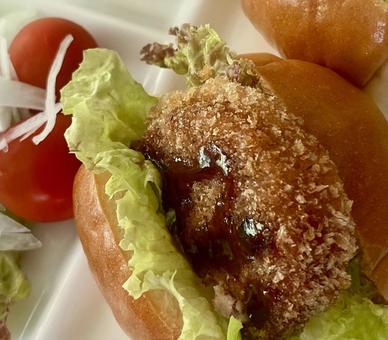 Photo, sandwich, roll bread sand, croquettes, 