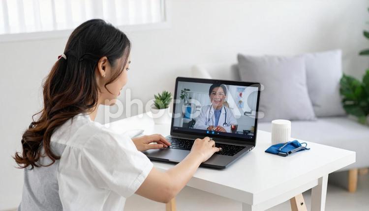 オンライン診療イメージ 医療,ノートパソコン,女性の写真素材