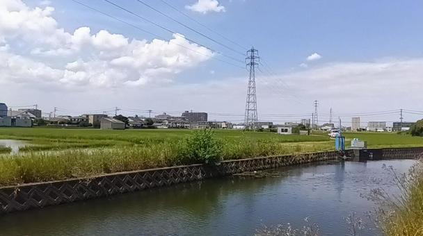 川 - 粕屋町 川 - 粕屋町 川,田んぼ,農地の写真素材