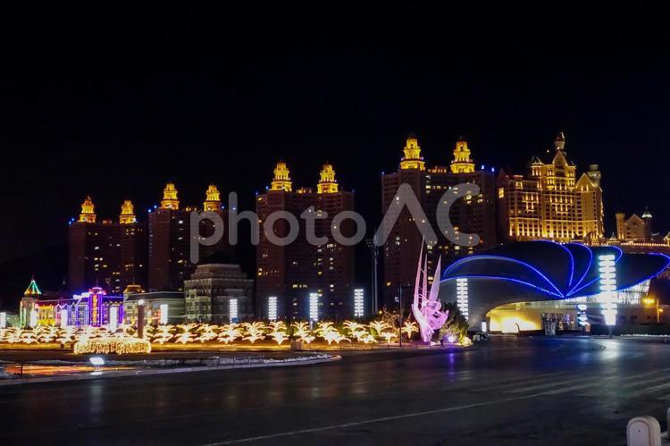 中国大連の美しい夜景 中国,大連,遼寧省の写真素材