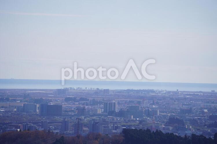 仙台市と海 都市,旅,日暮れの写真素材
