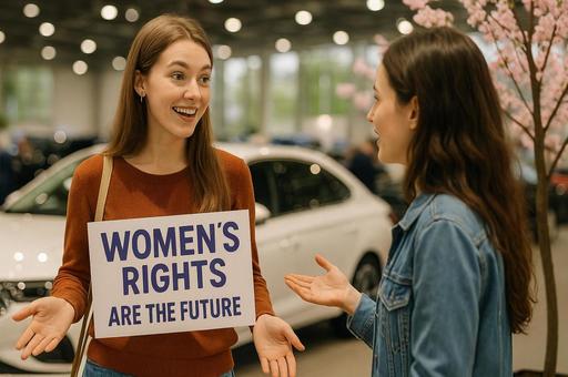 WOMEN'SRIGHTSを語る女性の写真