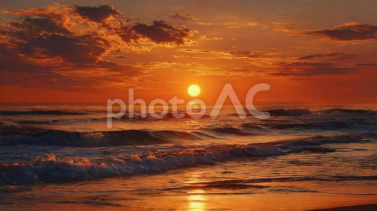美しい日の出の海景 日の出,朝日,海の写真素材