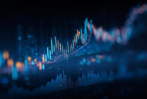 経済の動向を示すホログラムの株価チャートの写真