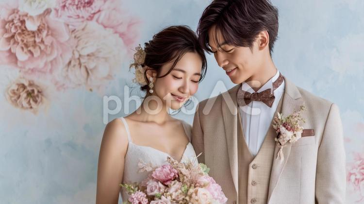 幸せ溢れる笑顔の新郎新婦のウェディング ウェディング,結婚式,新郎新婦の写真素材