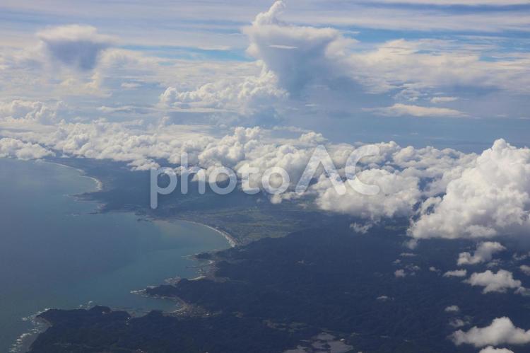 １０月上旬の日中の上空からの南房総 背景,南房総,房総半島の写真素材
