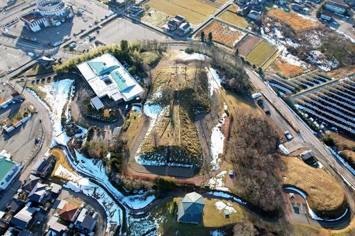 Aerial view of Himi Yanagida Nunoyama Tomb in winter, JPG