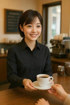 コーヒーショップで働く笑顔の素敵な女性 コーヒーショップで働く笑顔の素敵な女性の写真