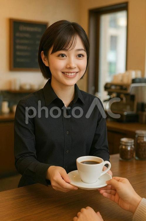 コーヒーショップで働く笑顔の素敵な女性 女性,笑顔,飲食店の写真素材