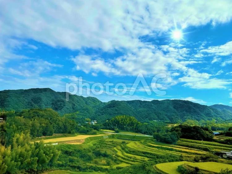 淡路島　山　棚田　風景 02 淡路島,淡路,自然の風景の写真素材