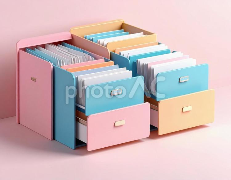 データ整理 ファイル収納,整理整頓,引き出しの写真素材