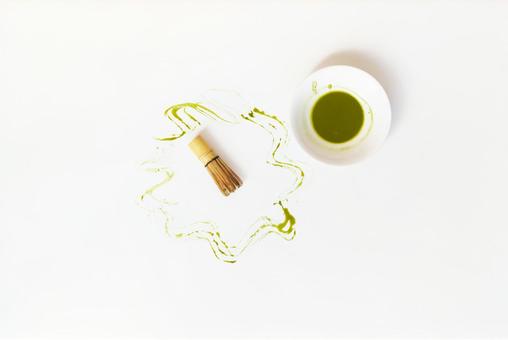 模様を描く茶せんと抹茶碗 抹茶,茶せん,粉末の写真素材