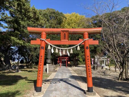 大乗院稲荷神社の朱色の鳥居 篠山神社,福岡県久留米市,神社仏閣の写真素材