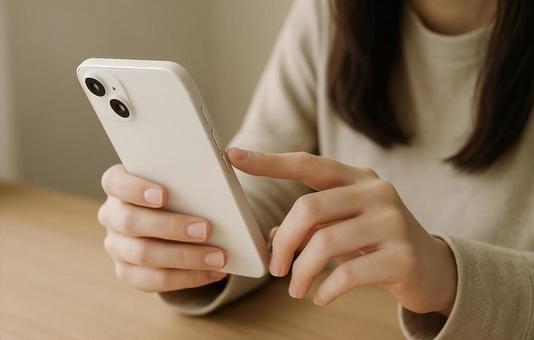 スマホを操作する手元 スマホを操作する手元の写真