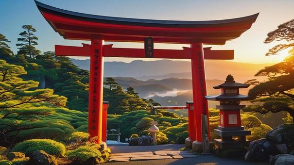 神社(朝焼け) 神社(朝焼け)の写真
