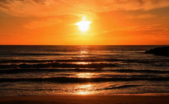 Autumn evening scenery/Sunset/Sea of Japan, JPG