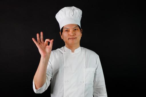 料理人のOKサイン 料理人のOKサインの写真