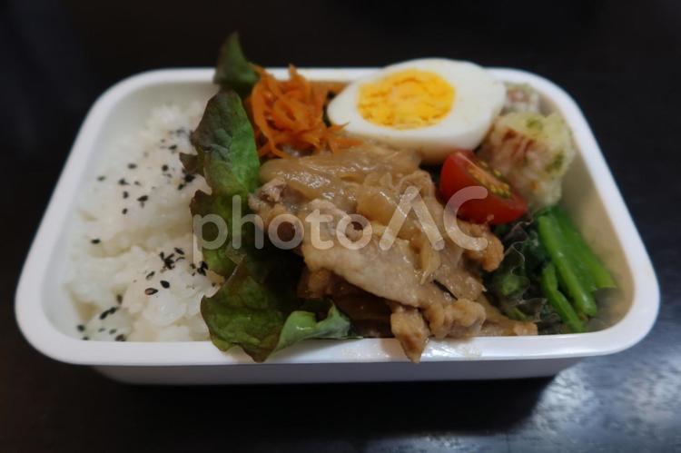 生姜焼きのお弁当 生姜焼き,豚,ゆで卵の写真素材