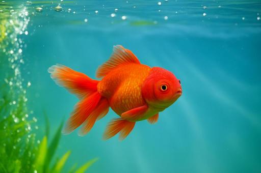 泳ぐ金魚と水草 泳ぐ金魚と水草の写真
