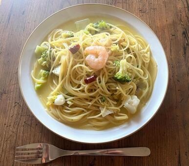 シーフードスパゲティ シーフードパスタ,ペペロンチーノ,スパゲティの写真素材