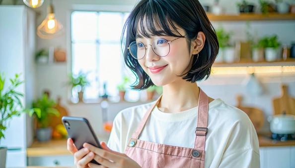 スマホでポイ活する笑顔の女性 スマホでポイ活する笑顔の女性の写真