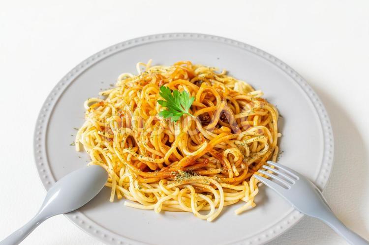 ミートソースパスタの盛り付け　 ミートソース,パスタ,スパゲッティの写真素材