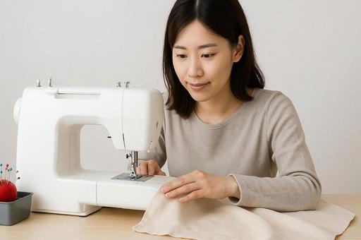 ソーイング ミシン作業中の女性・縫い物 ソーイング ミシン作業中の女性・縫い物の写真