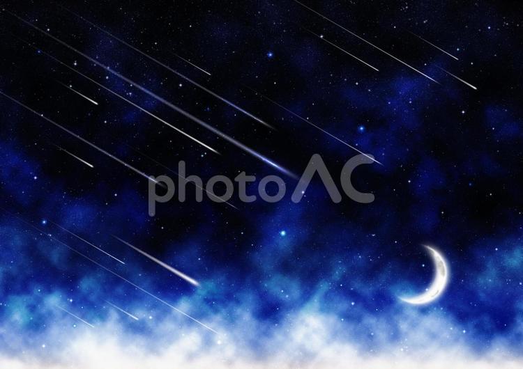 三日月と流れ星と雲　01 三日月,流れ星,流星の写真素材