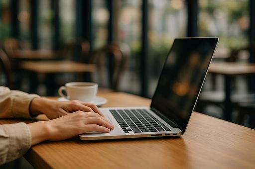 カフェでコーヒーと一緒にPCを操作する カフェでコーヒーと一緒にPCを操作するの写真
