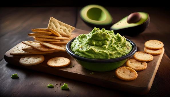 Avocado dip and crackers 1, avocado, dip, guacamole, JPG