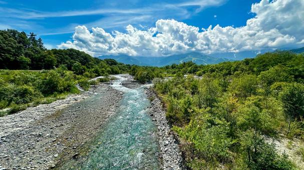 真夏の白馬と松川 真夏の白馬と松川 山,自然,川の写真素材
