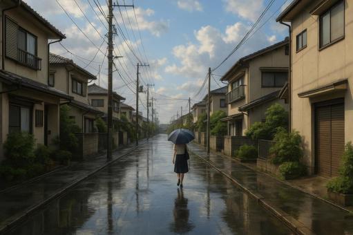 夕立後に一時的に涼しくなる住宅街の写真